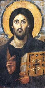 Vroegst bekende ikoon (5de eeuw) van Christus als Pantokrator. Het gelaat is plastisch geschilderd, de achtergrond is realistisch.