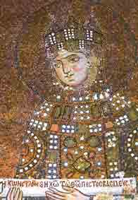 Zoë, ‘de vroomste keizerin’ op een 11de eeuws mozaïk in de Agia Sophia.