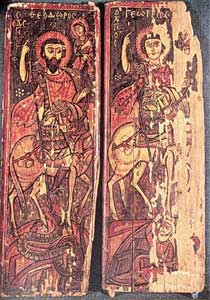 Theodorus en Joris; zijpanelen van een triptiek, negende-tiende eeuw; Catherinaklooster.