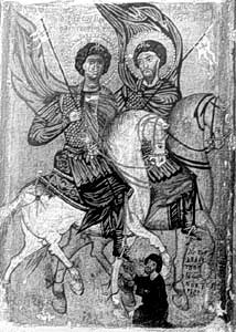 Joris, Theodorus en Joris uit Parijs; ikoon,  dertiende eeuw; Catherinaklooster.