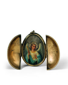 Karl Fabergé, Mikhail Perkhin, Appelbloesem-ei, 1901, goud, diamant, email, nefriet, lengte 14 cm, Liechtensteinisches Landesmuseum, Vaduz