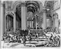 Afbeelding van de Protestantse beeldenstorm uit de reformatietijd