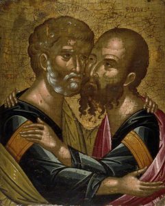 Akotantos, Angelos; Icon of The Embrace of the Apostles Peter and Paul; The Ashmolean Museum of Art and Archaeology; http://www.artuk.org/artworks/icon-of-the-embrace-of-the-apostles-peter-and-paul-141454